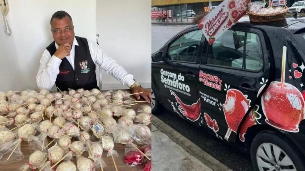 Garçom fatura R$ 4,5 mil em um único dia vendendo morangos em semáforo de SC