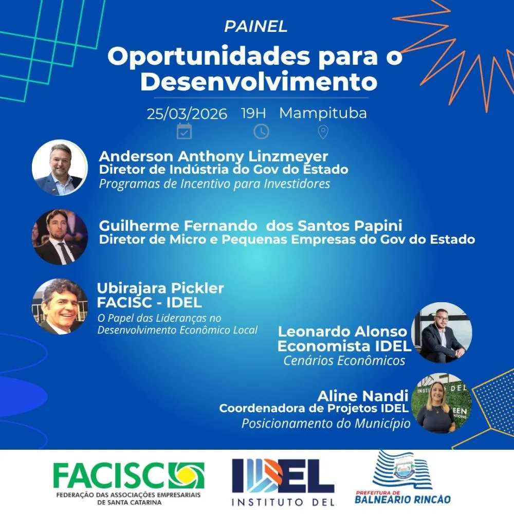 Evento em Balneário Rincão reúne lideranças e especialistas para debater estratégias e oportunidades de investimento no município.